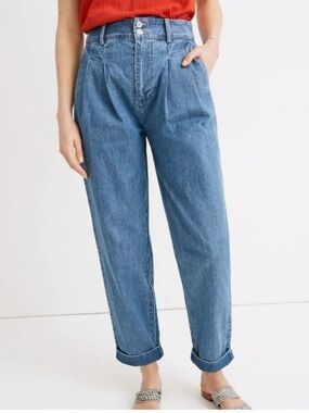 Madewell Pleated Taper Wide-Leg Denim Jeans Slouchy Chic Streetwear Size 2